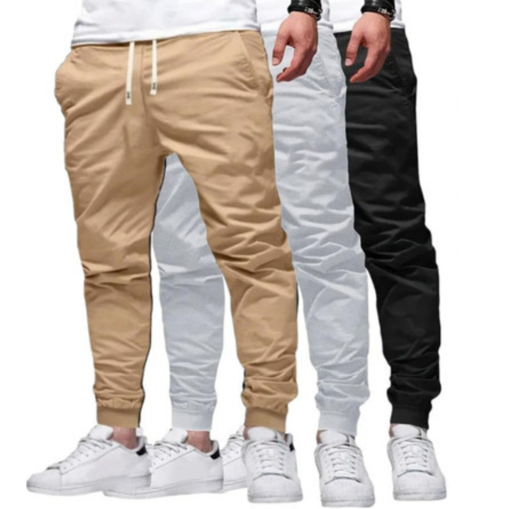 KIT 3 Calça Jogger Masculina Sarja Tecido Com Lycra