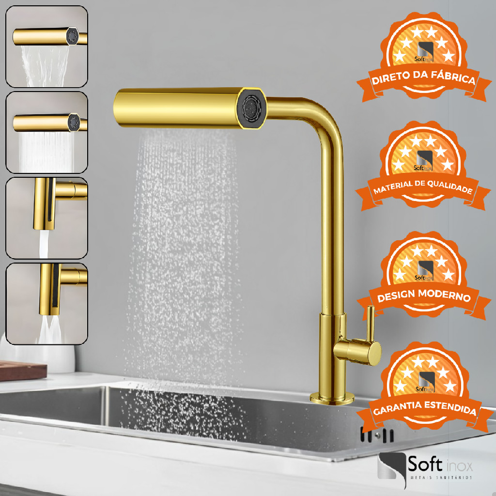 Torneira Gourmet Cozinha Bancada Parede 4 Jatos em 1 Dourada Preta Cromada Metal Pia Multifuncional em Oferta na Shopee