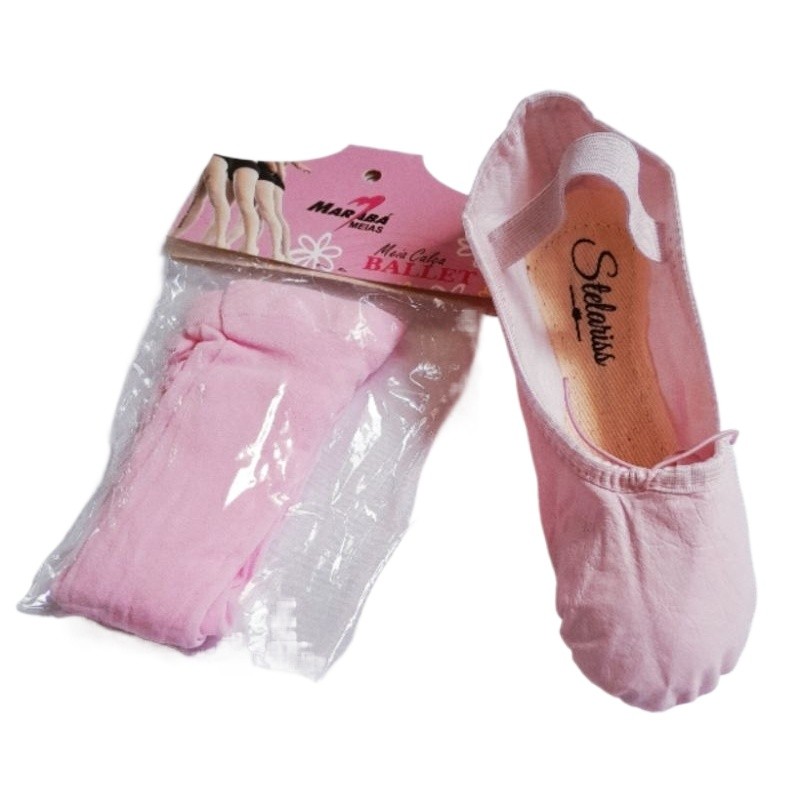KIT. Sapatilha  ballet meia ponta em  Korino sola inteira + Meia Calça sem furo Fio 40 cor Rosa Infantil e Adulto em Oferta na Shopee