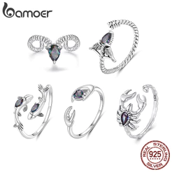Anel De Prata Esterlina 925 Bamoer Zodíaco Design Ajustável Joias Presente Feminino