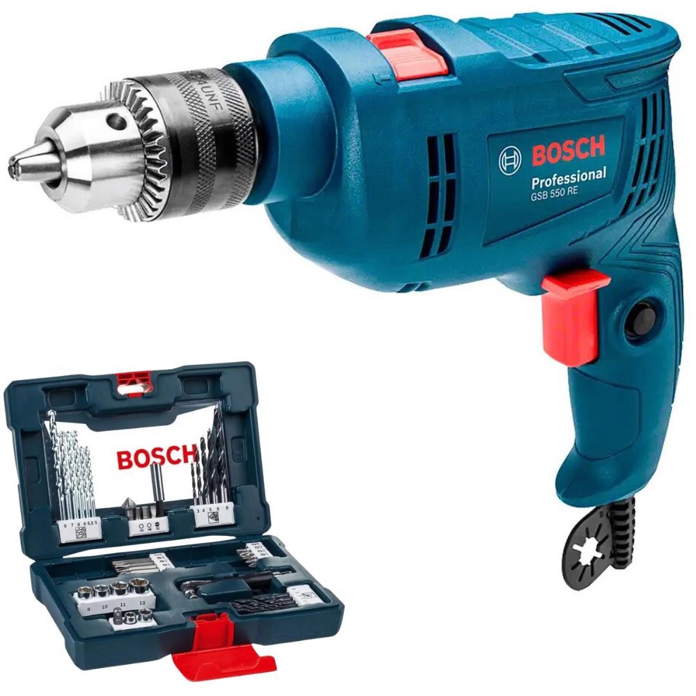 Furadeira Impacto 1/2 POL 550W GSB 550 RE e Kit Brocas e Pontas Bits 41 Peças BOSCH em Oferta na Shopee