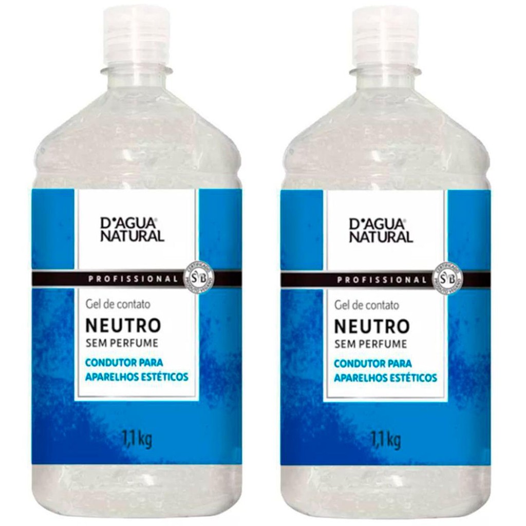 Imagem Kit 2 Potes Gel de Contato Dagua Natural Neutro 1,1Kg Sem Perfume Condutor para Aparelhos Estéticos