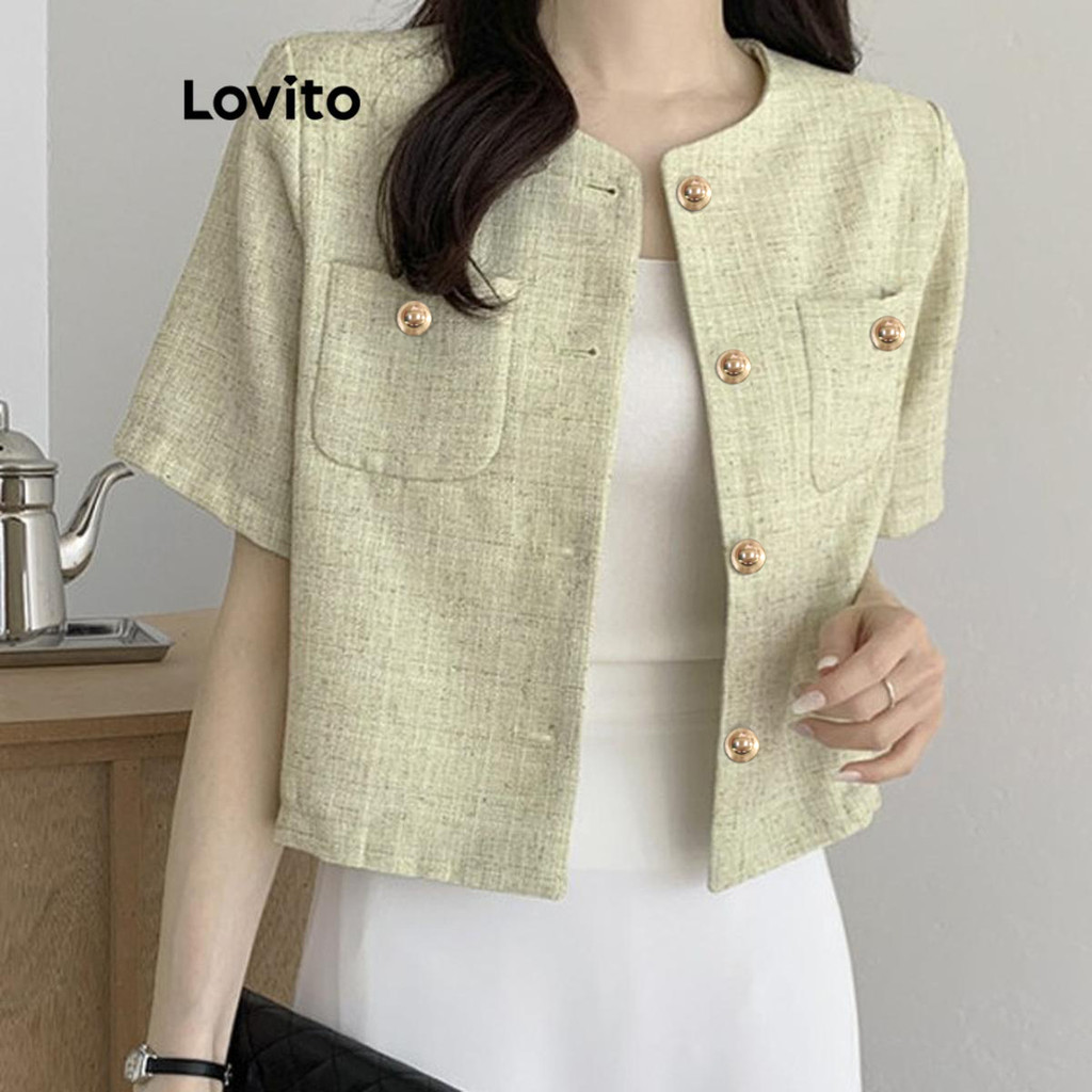 Lovito Blusa Casual Com Bolso E Botão De Metal, Blusa De Verão/Primavera Para Mulheres LNE62083 - Women Clothes