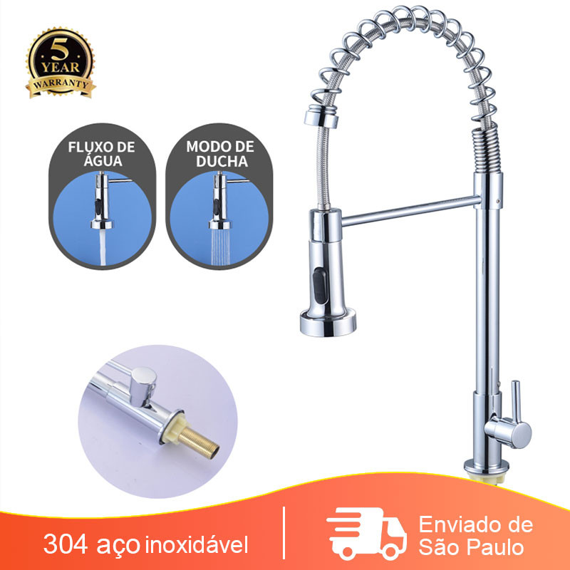 Torneira Gourmet de Cozinha Misturador Monocomando Rotação de 360° Com Pull Down Ducha Spray , Duas funções