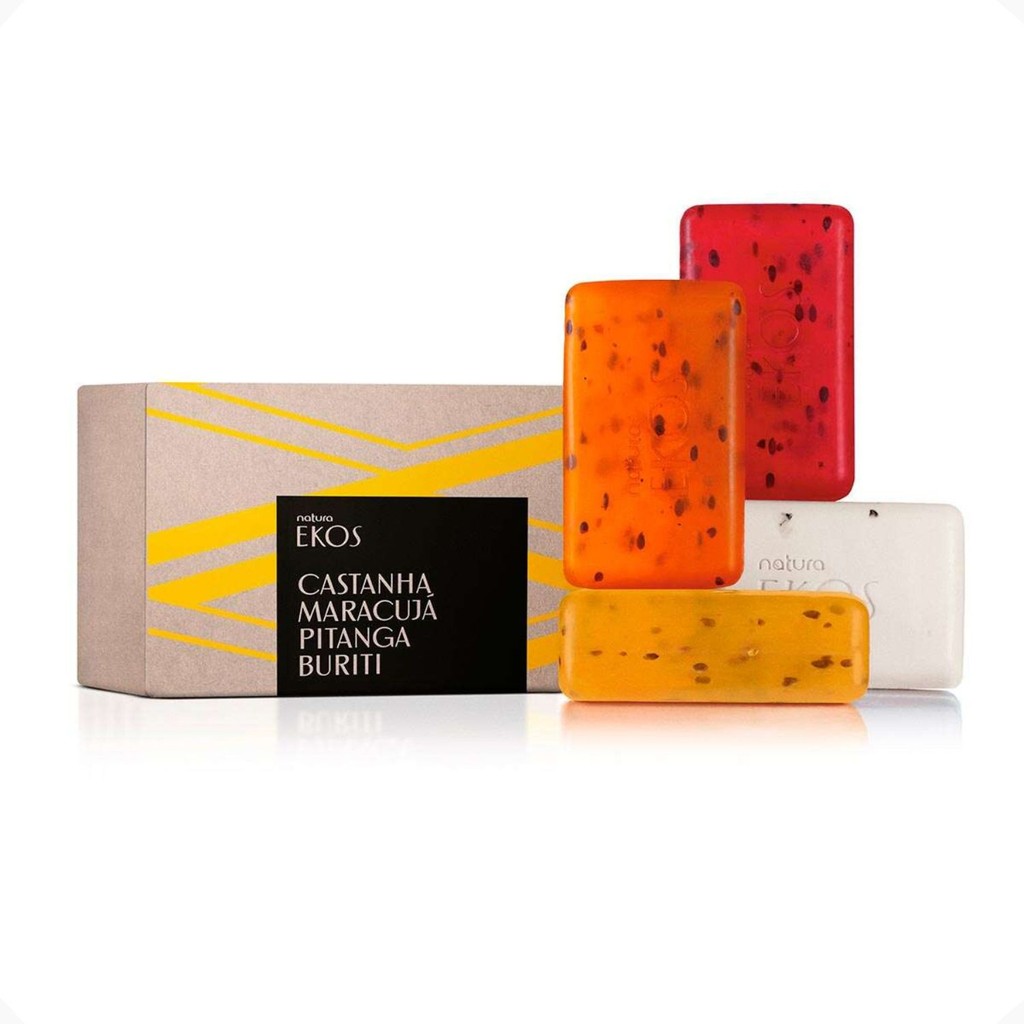 Sabonete Em Barra Puro Vegetal Cremoso e Esfoliante Refrescante Ekos Natura Caixa Com 4un de 100g REF 129799