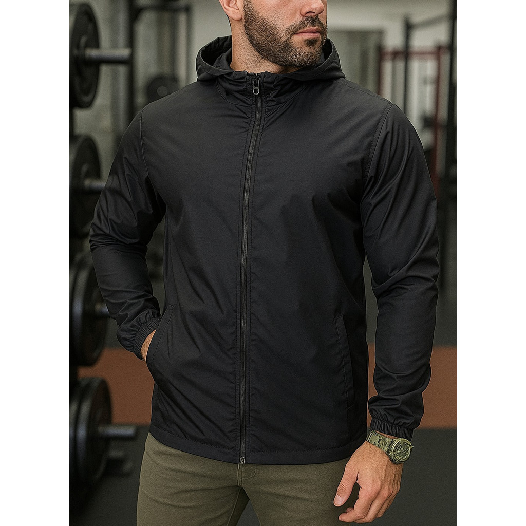 Jaqueta Corta Vento Do P ao G1, G2, G3 Masculina Impermeável Aspen Liso Com Capuz Preto Original