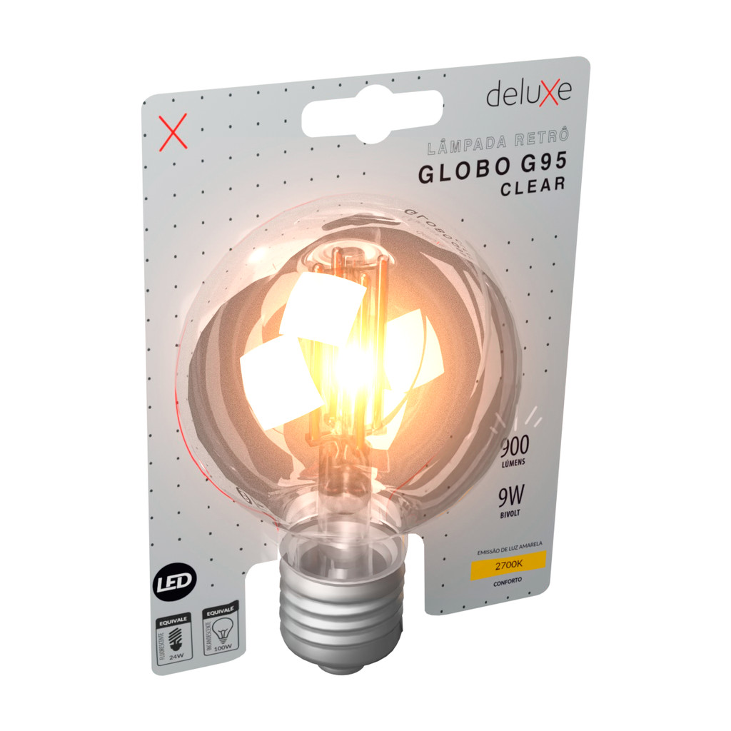 Lampada Led Globo Retro Clear G95 9W 900lm 2700k E27 Deluxe em Oferta na Shopee