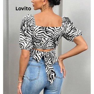 Lovito Blusa elegante com amarração zebra nas costas para mulheres LNL71348 em Oferta na Shopee