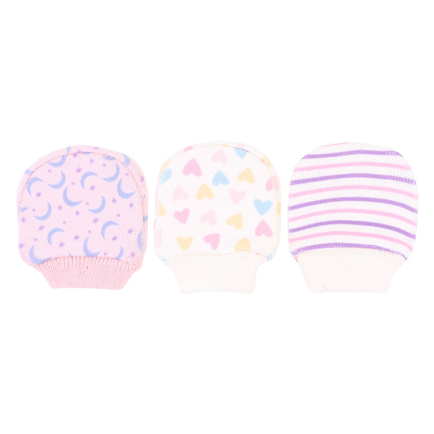 Kit Luva Bebê Menina Pimpolho Tricô Estampada - 3 Pares