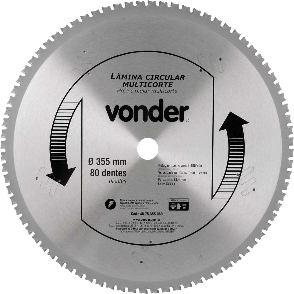 Lamina Circular Multicorte 355X2.2X3.0X80D Vonder em Oferta na Shopee