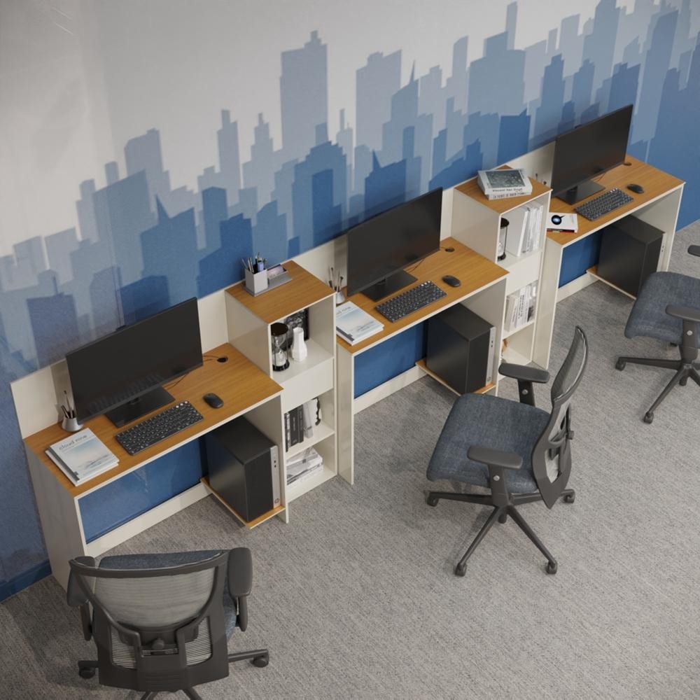 Conjunto de Escritório Smart 2 Livreiro e 3 Mesas 90cm em Oferta na Shopee