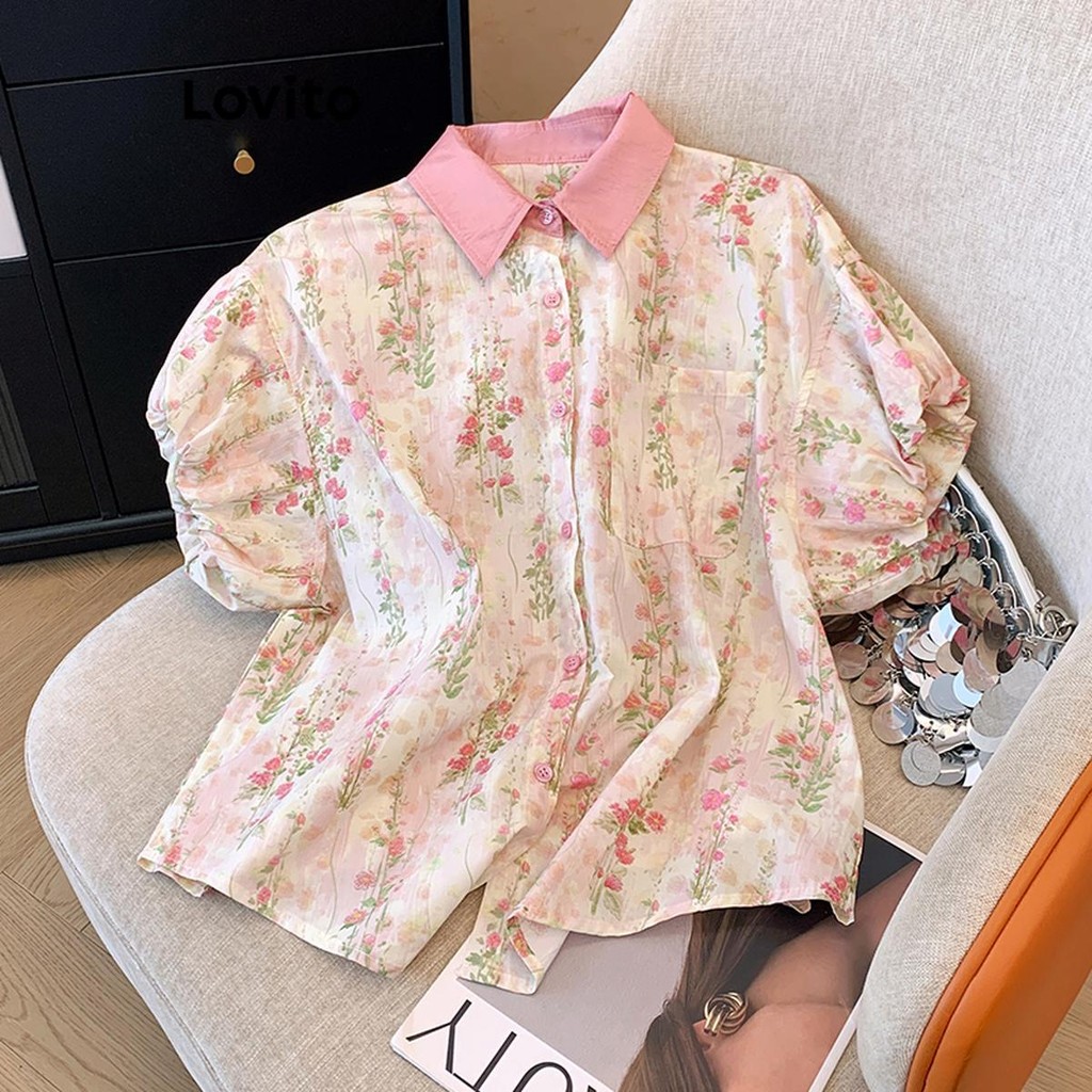 Lovito Blusa feminina casual com costura em tecido floral Ditsy LNA63101 - Women Clothes