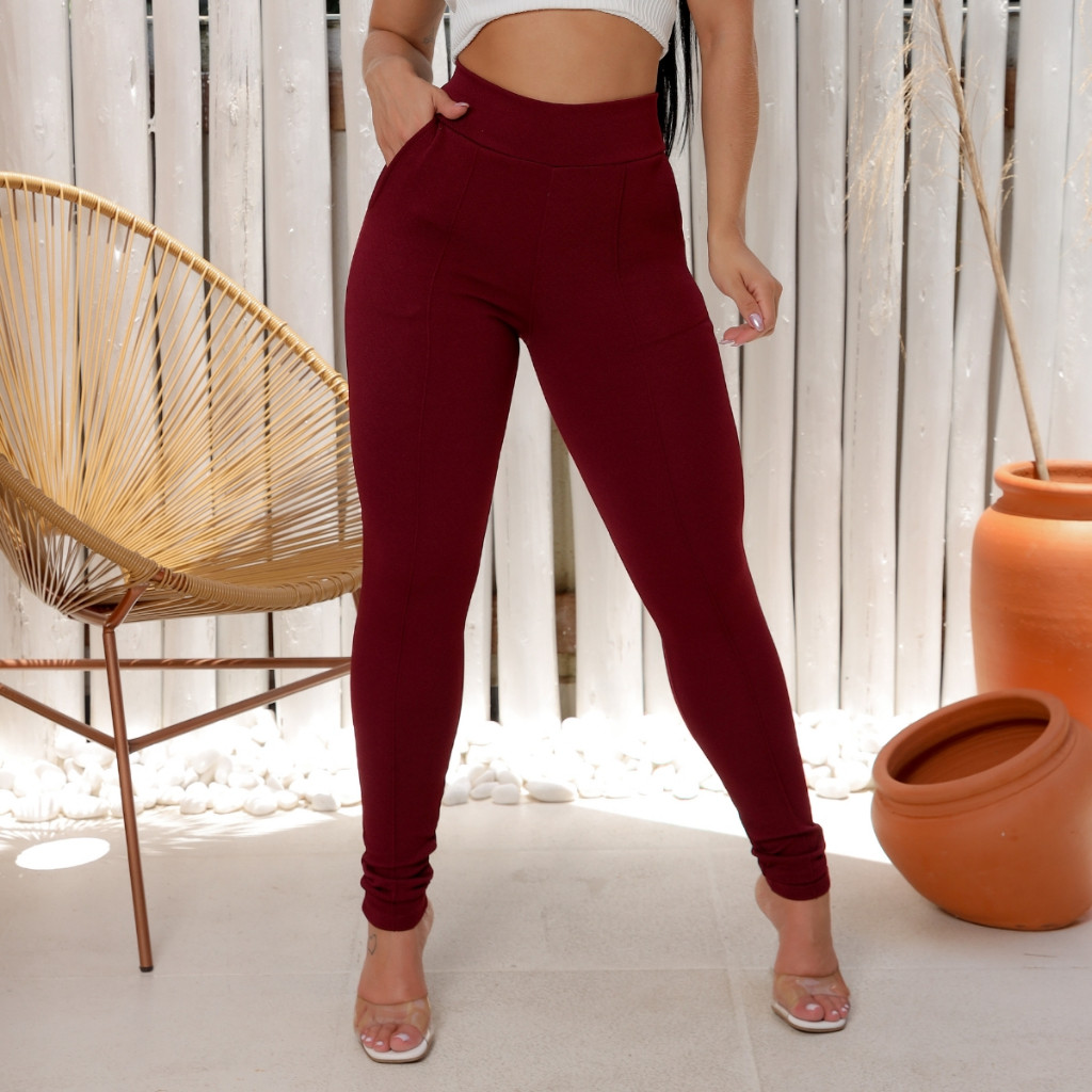 Calça Feminina Skinny Malha Crepe SEM Cinto Cintura Alta com Bolsos Detalhe frontal Costura Dupla em Oferta na Shopee