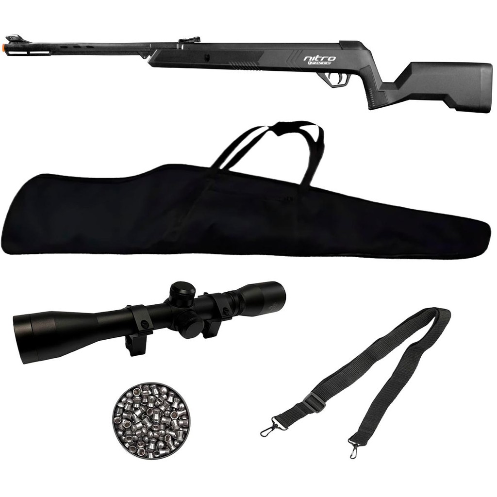 Carabina de Pressão Nitro Force Preta 5.5mm - CBC + Capa + Bandoleira + Luneta 4x32 + Chumbo em Oferta na Shopee