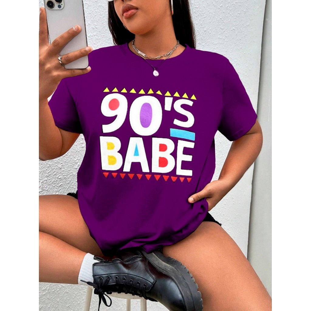 Camiseta Roxa T shirt 90´s Babe Feminina Estampado Colorido Estilo Oversized Skatista Blusa Bordado