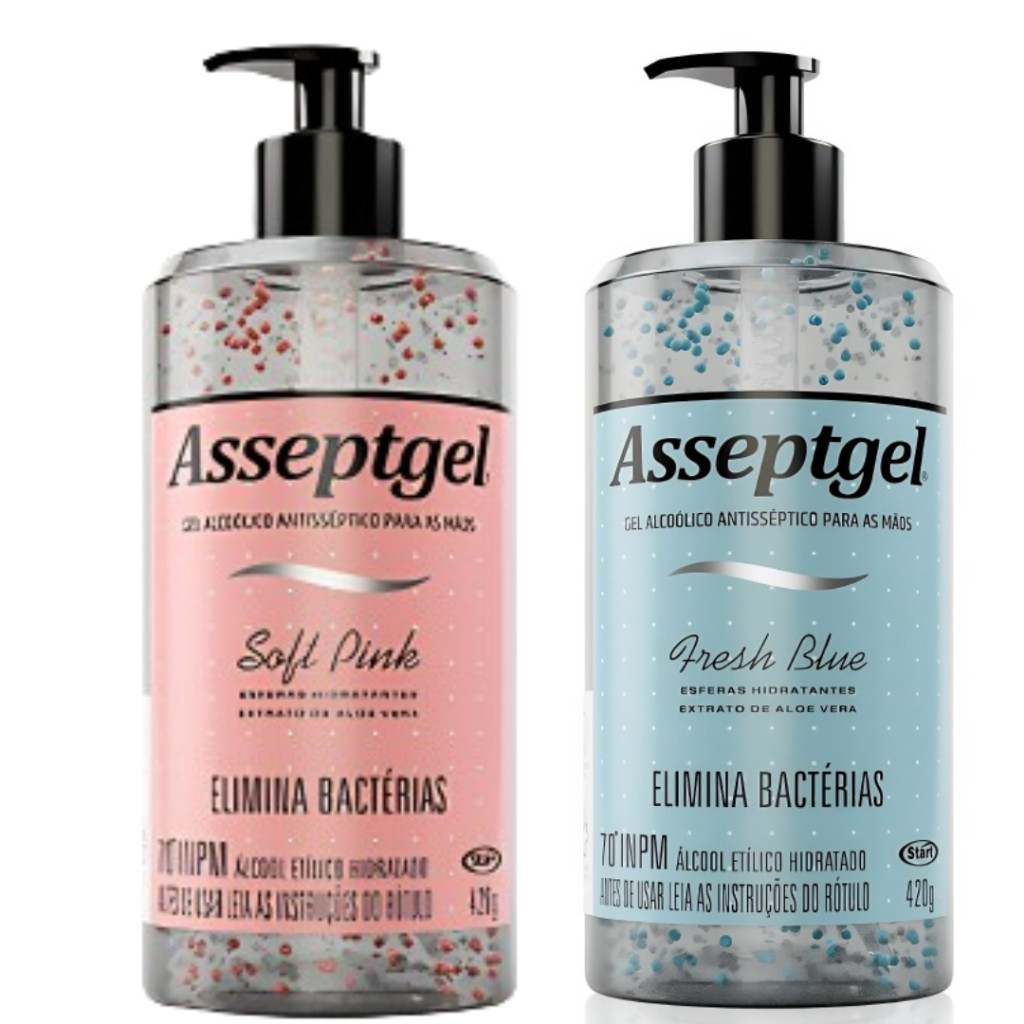 Álcool Em Gel 420 gramas Com Esferas Perfumadas e Hidratantes Soft Pink Ou Blue Asseptgel Start