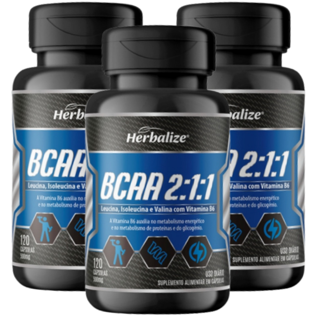 Super Combo 3 Bcaa 2:1:1 Alta Performance Esportiva 120 Cáps Cada Pote