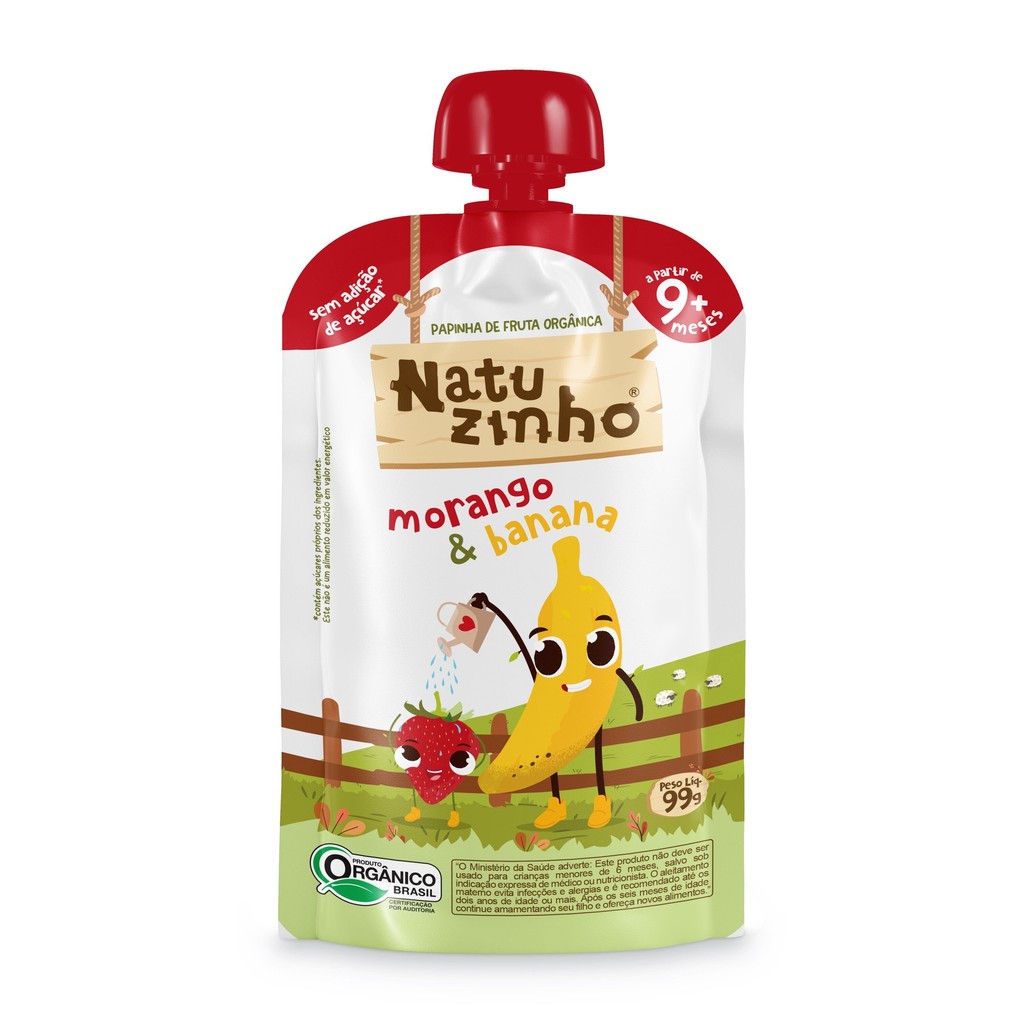 Papinha Orgânica Bebe Morango Banana Vegana 99g Natuzinho