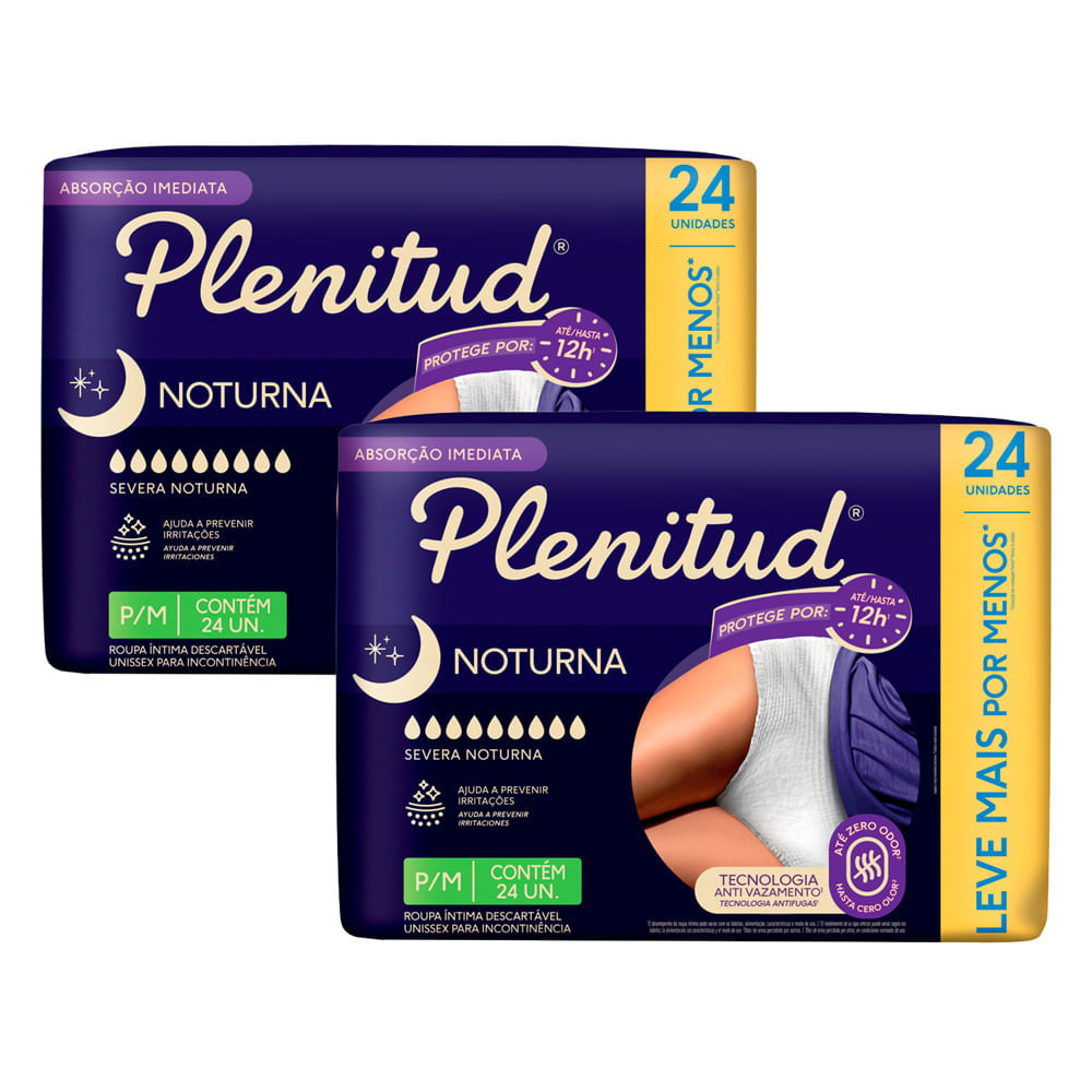 Kit 2 Roupa Íntima Plenitud Noturna P/M com 24 Unidades - Health