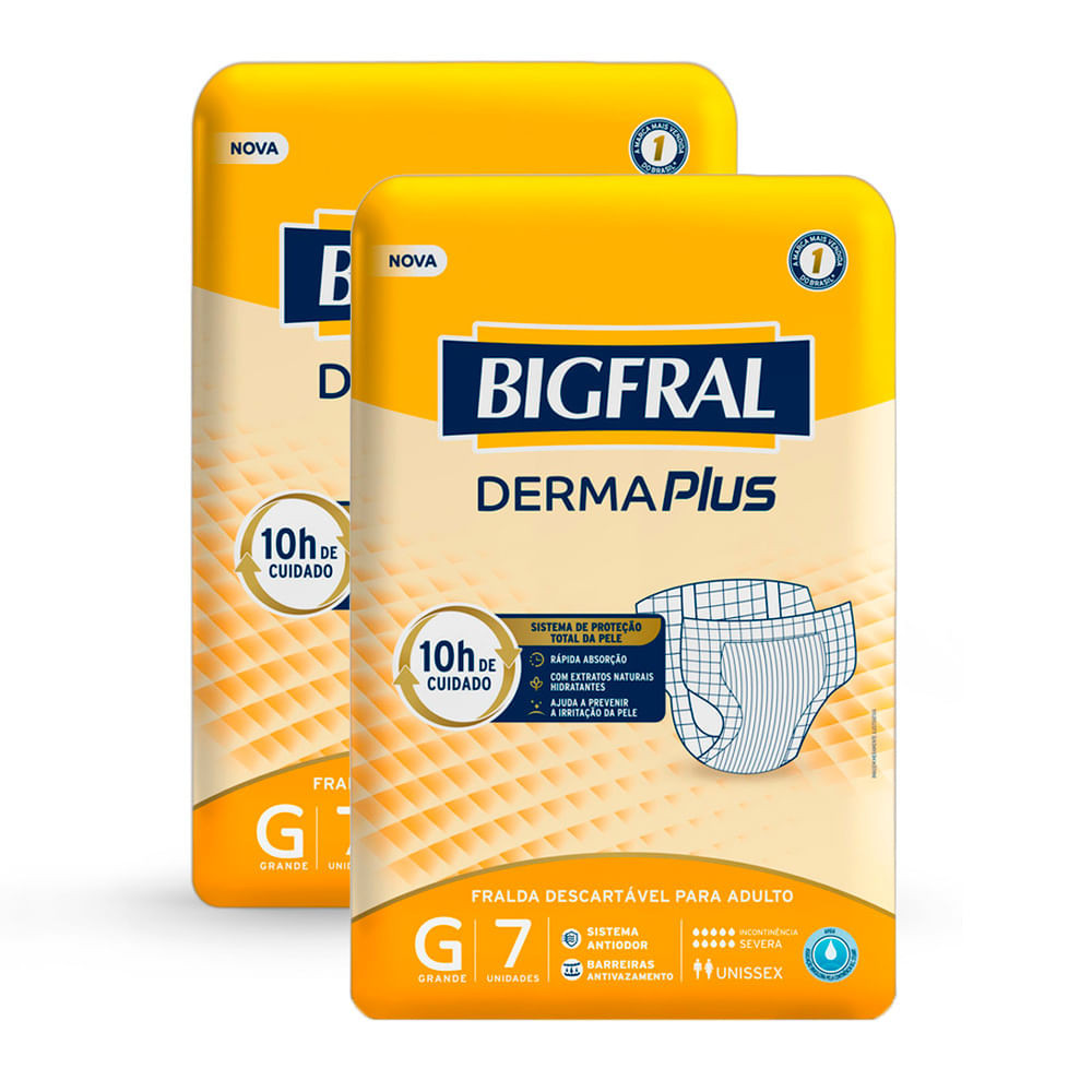 Kit 2 Fraldas Geriátrica Bigfral Derma Plus Tamanho G com 7 Unidades Cada - Health