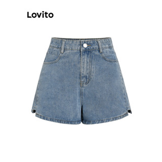 (Trendy) Lovito Shorts Jeans Casuais Com Bolso Dividido Liso Para Mulheres L68ED114 (Multicolorido) em Oferta na Shopee