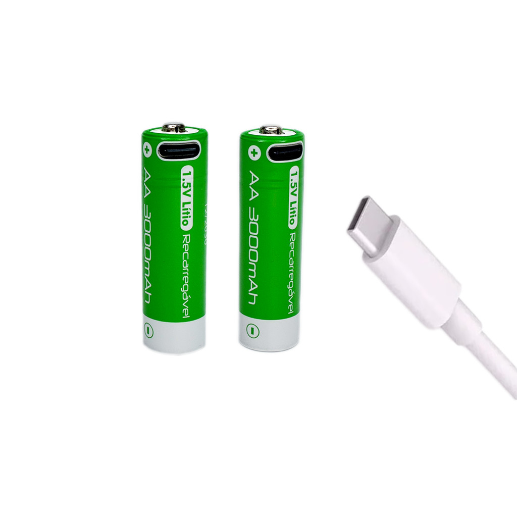 Pilha AA Recarregável 1.5V Carga Direta Rápida USB-C C/2 un em Oferta na Shopee