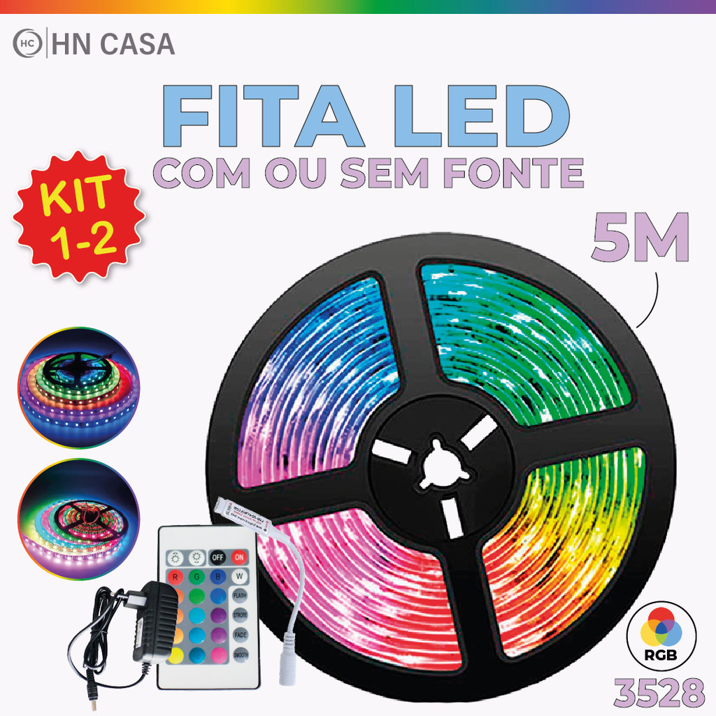 LED Fita 3528 SUPER ULTRA RGB 5M 12V 300 LEDS | Entrega De 16 Horas IP20 Pronto Com E Sem Solo