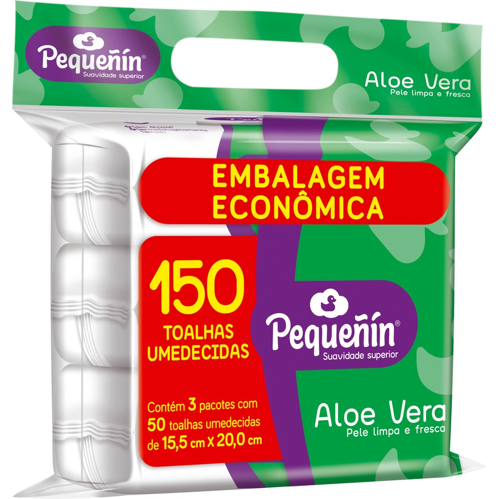 Lenços Umedecidos Pequeñin Aloe Vera 150 unidades em Oferta na Shopee