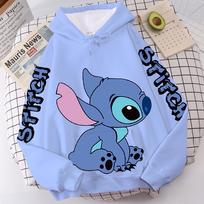 Moletom Unissex Com Capuz Manga Longa Moda Disney Lilo Stitch Kawaii Casual Blusa De Frio De Algodão