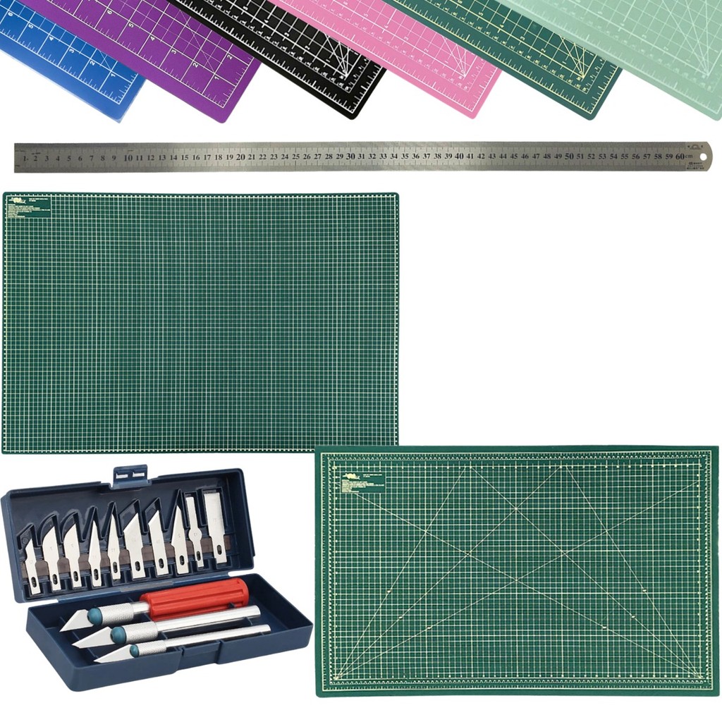Placa Base Para Cortes grande Dupla Face Autocura Multiuso Artesanato Patchwork Kit Estilete Precisão 13pcs Régua 60cm