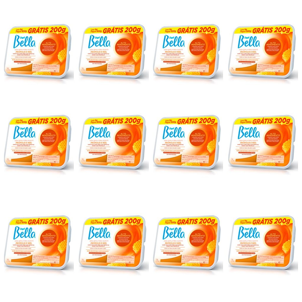 Kit 12 Unidades Cera Quente Depilatória em Barra Depil Bella Alto Rendimento Própolis e Mel 1kg