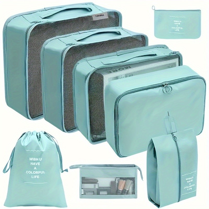 Kit 8 Pcs Cubos de Embalagem Organizadores de Viagem com Sacos de Lavanderia e Higiene
