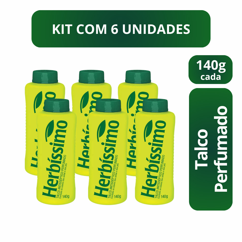 Talco Herbissimo Antisseptico Perfumado 140g Kit com 6 Unidades