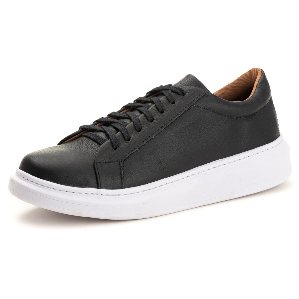 Tênis Casual Couro Legítimo Masculino Confortável Estilo Sapatênis Solado Alto Promoção Off