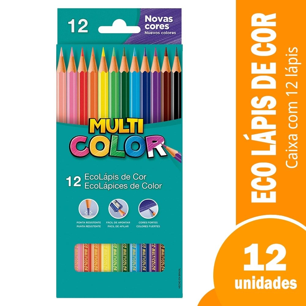 Lápis de Cor Multicolor Super 12 Cores - Embalagem com 12 Unidades em Oferta na Shopee