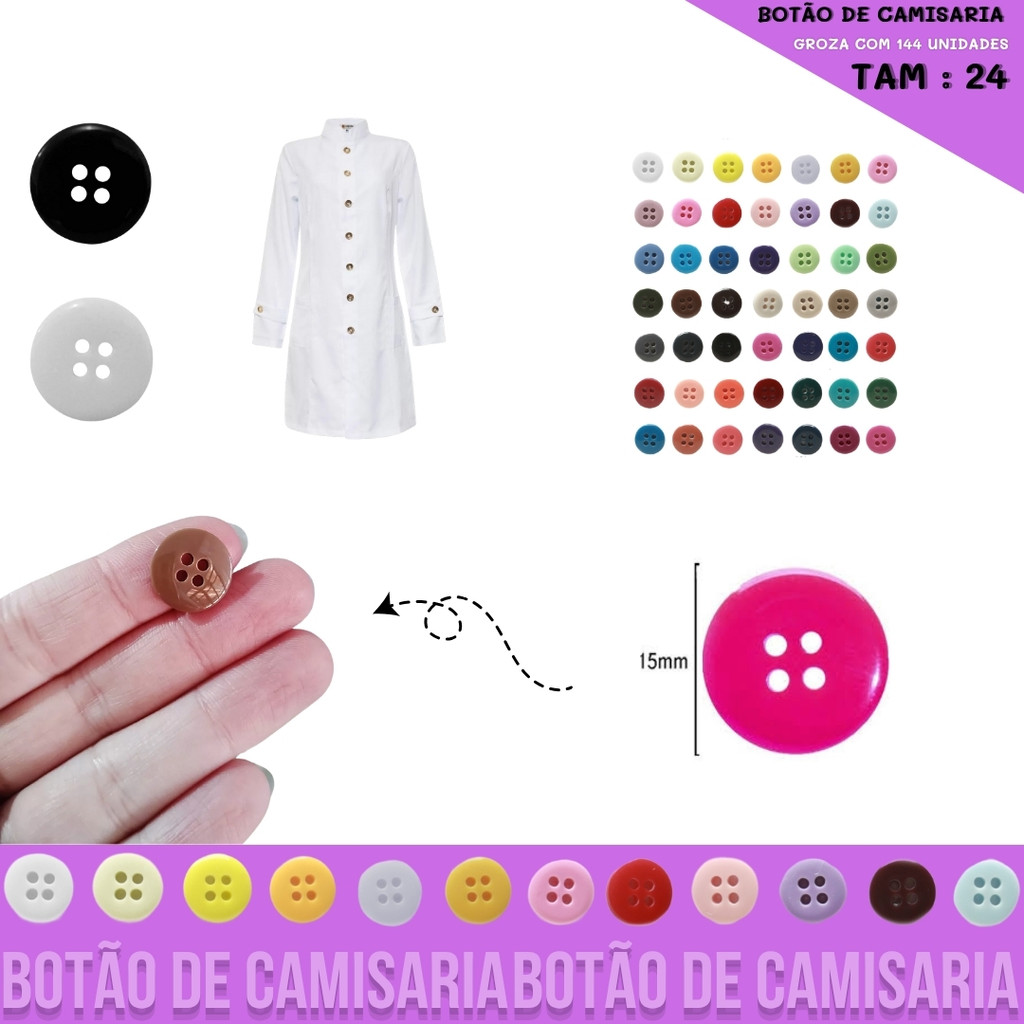 Botão de Camisaria 4 Furos 01485 Tam:24 - Pct c/144 unidades em Oferta na Shopee