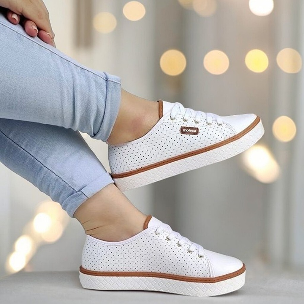 Tênis Feminino Moleca Casual Plataforma Sola Alta Conforto Leve Furadinho Branco Presente 5712205