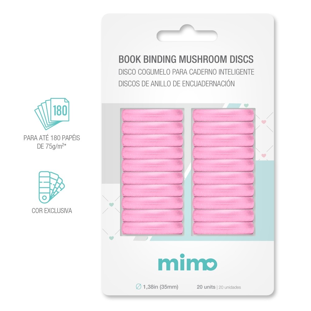 Disco Cogumelo para Caderno Inteligente Rosa Chiclete 35mm Mimo 20 Unidades
