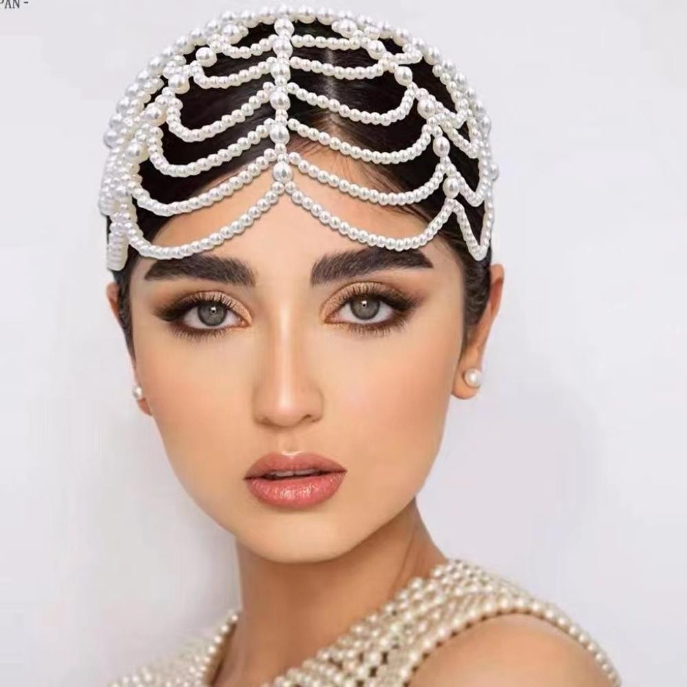 1PC Vintage Pérola Cabeça Banda Carnaval Vestido Branco Flapper Headpiece Feminino Acessórios Para O Cabelo