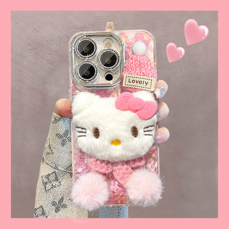 Hello Kitty Boneca de pelúcia,Capinha iphone 11/12/13/14/15/16 Pro max,anti impacto HelloKitty