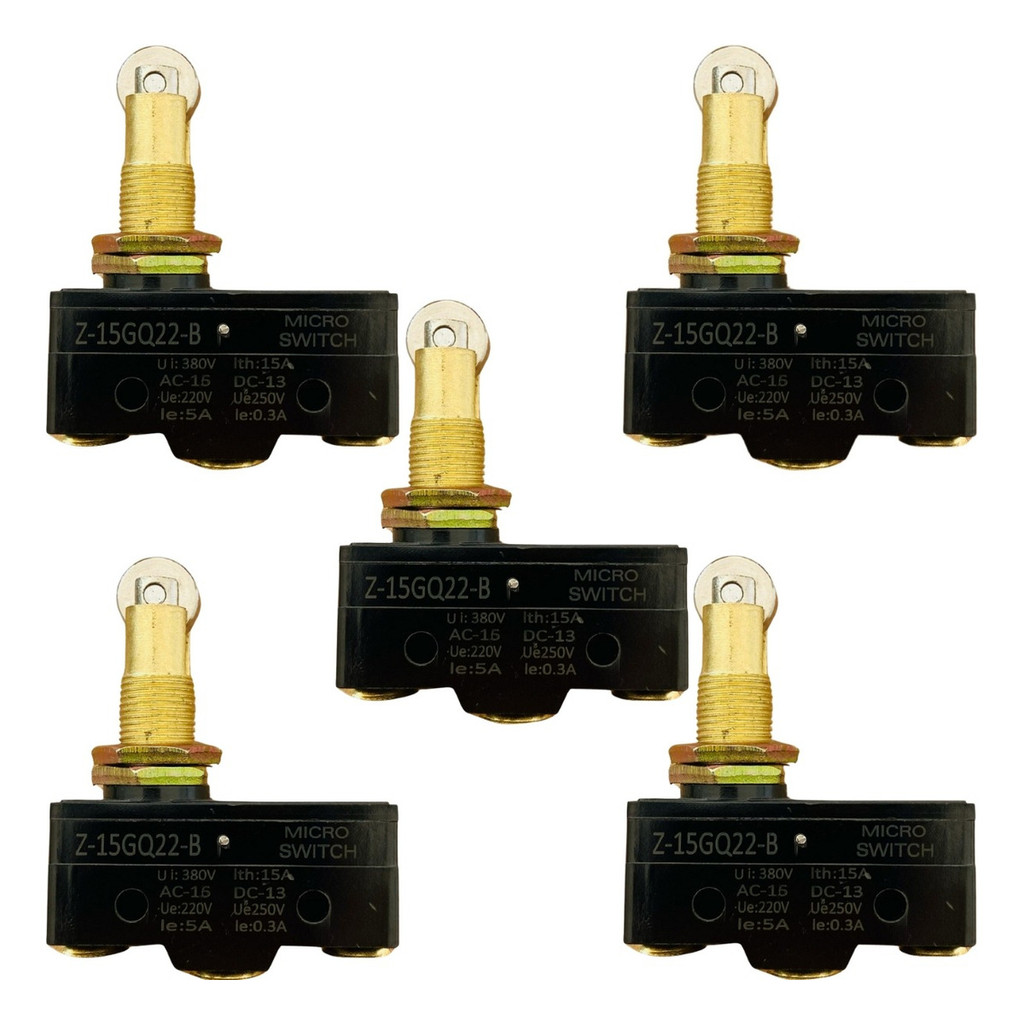 kit 5 Chave Interruptor Fim De Curso Micro Switch Z-15gq22-b Com Roldana 15a 250v