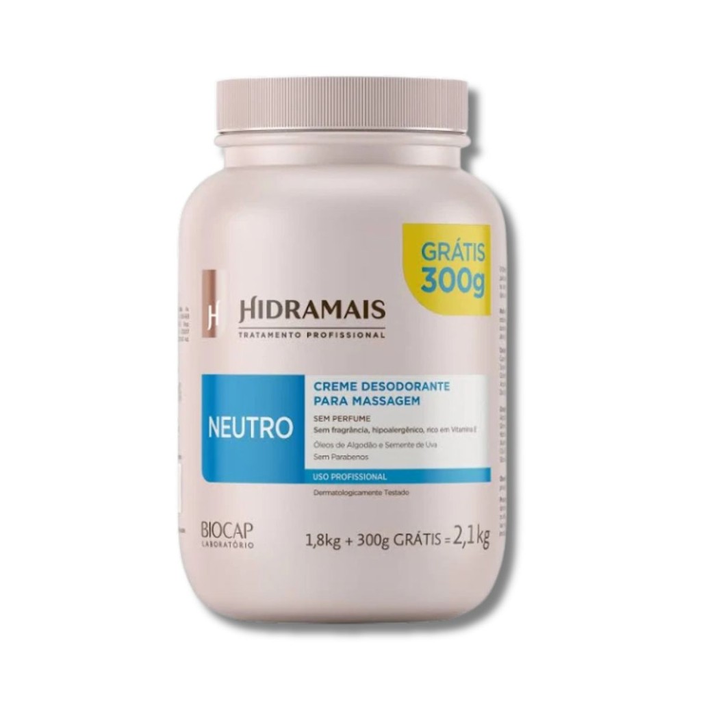 Creme de Massagem Neutro Hidramais 2kg | Corporal Profissional | Drenagem Linfática | Massagem Relaxante | Hidratação