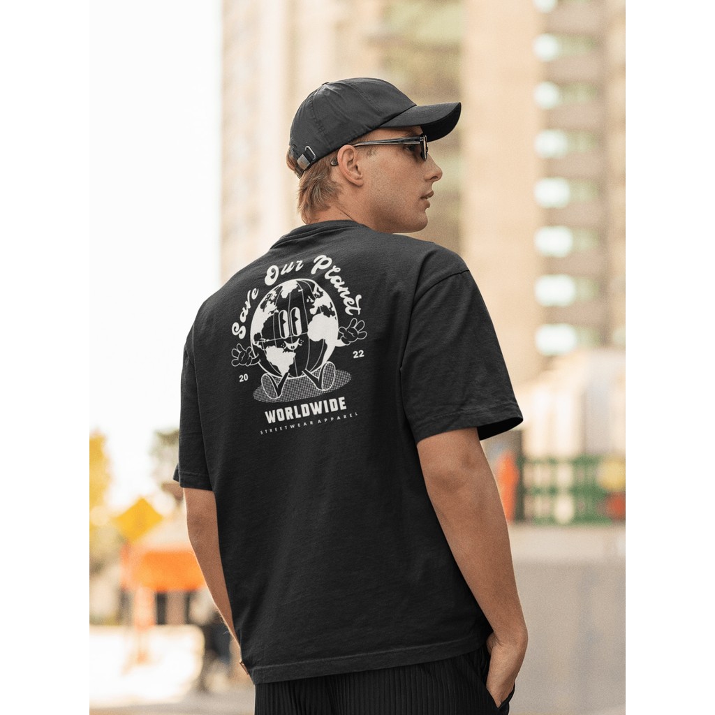 Camisa Camiseta Oversized Gola Alta Streetwear Masculino e Feminino Treino e Dia a Dia Preto e Off Whte Estampado
