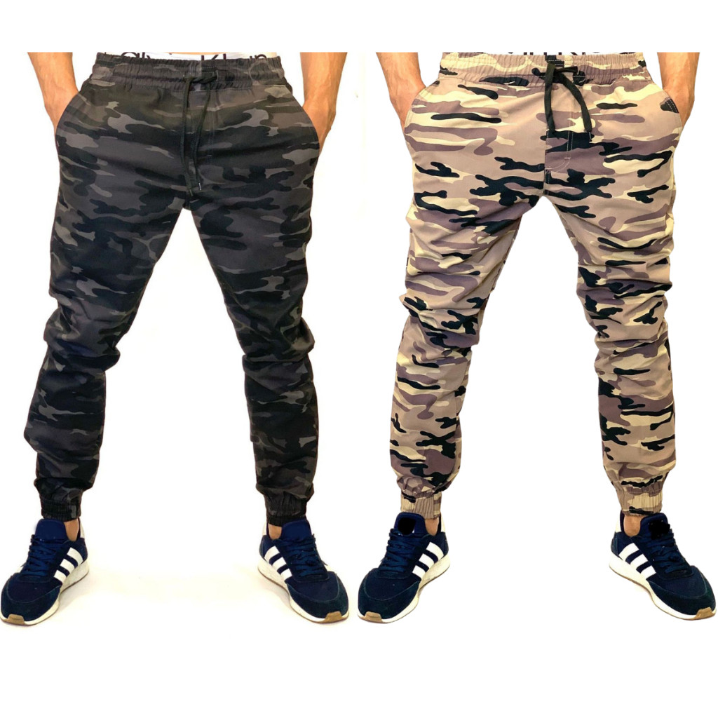 Kit 2 Jogger Camuflada Bege e Camuflada Cinza com Punho na Canela