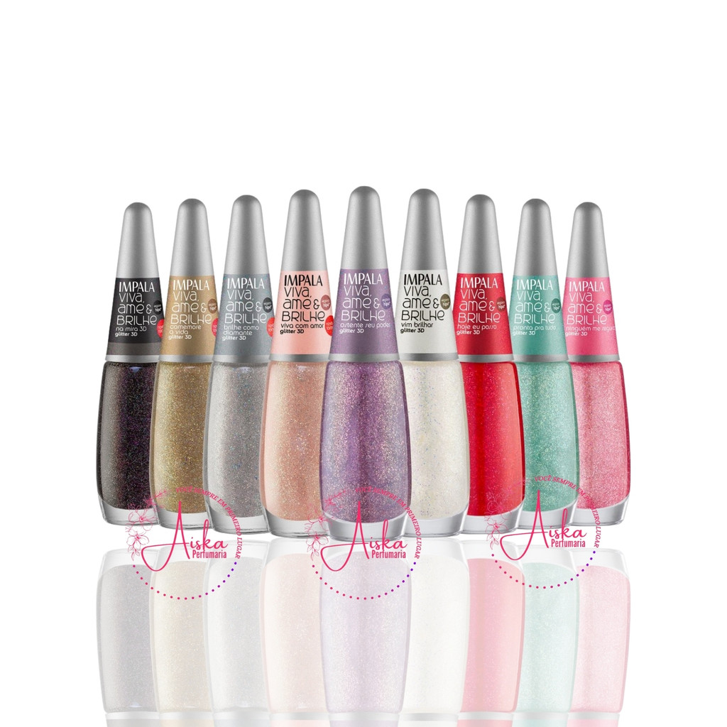 Impala Esmalte Viva, Ame e Brilhe 7,5ml Glitter 3D