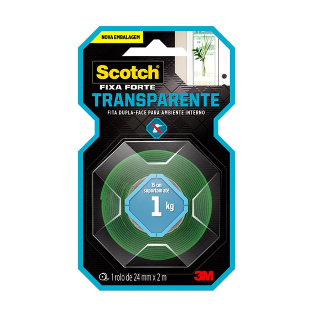 Fita Dupla Face Fixa Forte 24mm 2 Metros Transparente - 3M em Oferta na Shopee