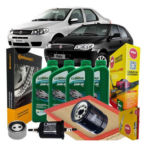 Kit Revisão Óleo Filtros Correia Tensor Cabos e Velas - Fiat Palio/ Siena Fire 1.0 8V - 20W50 Lubrax em Oferta na Shopee