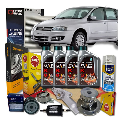 Super Kit Revisão Óleo Filtros Cabo Velas Correia Tensor Bomba D'agua - Fiat Stilo 1.8 8V - 15W40