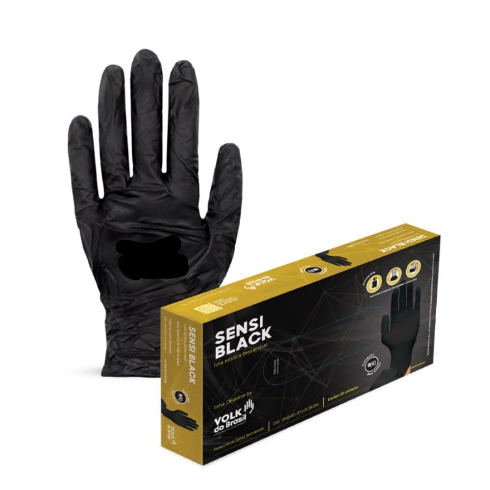 LUVA NITRILICA SENSI BLACK CAIXA C/50 UNID VOLK DO BRASIL em Oferta na Shopee