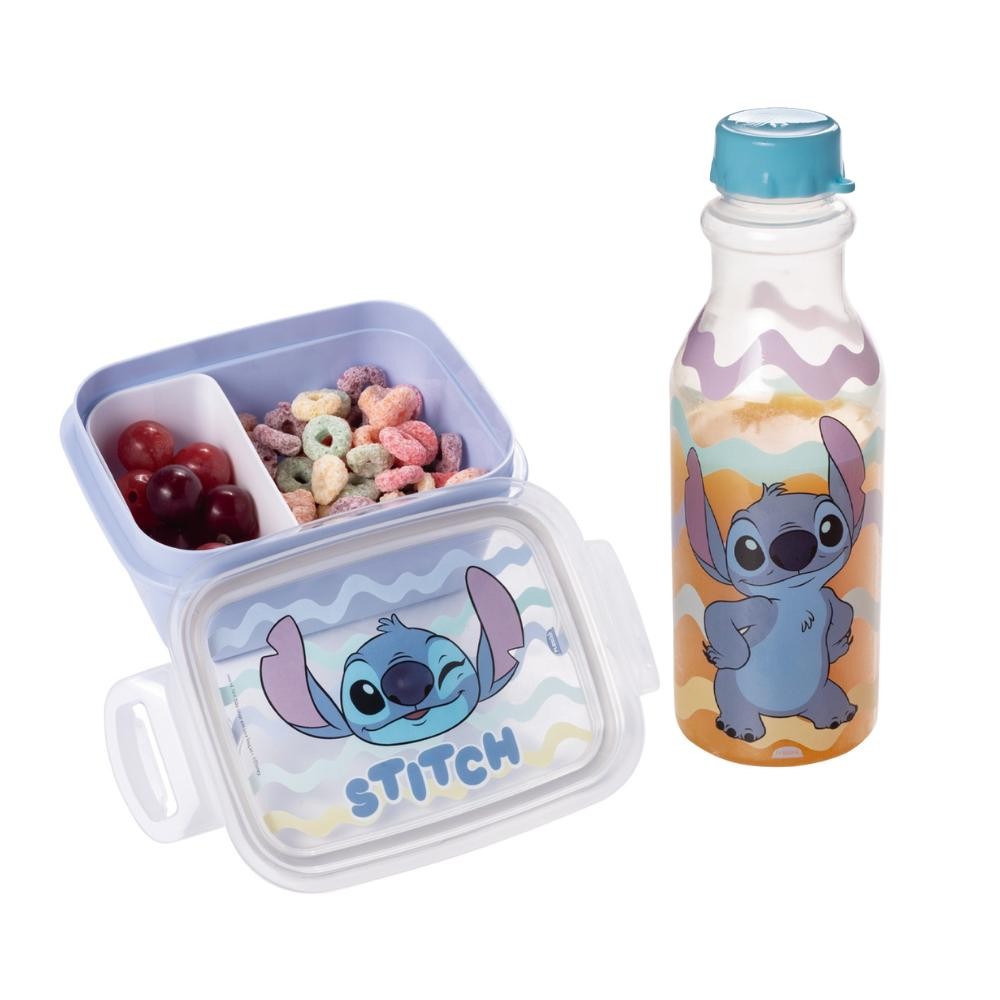 Kit para Lancheira Stitch 1 Pote Marmita Hermética com Divisória 1 Garrafa Plasútil em Oferta na Shopee